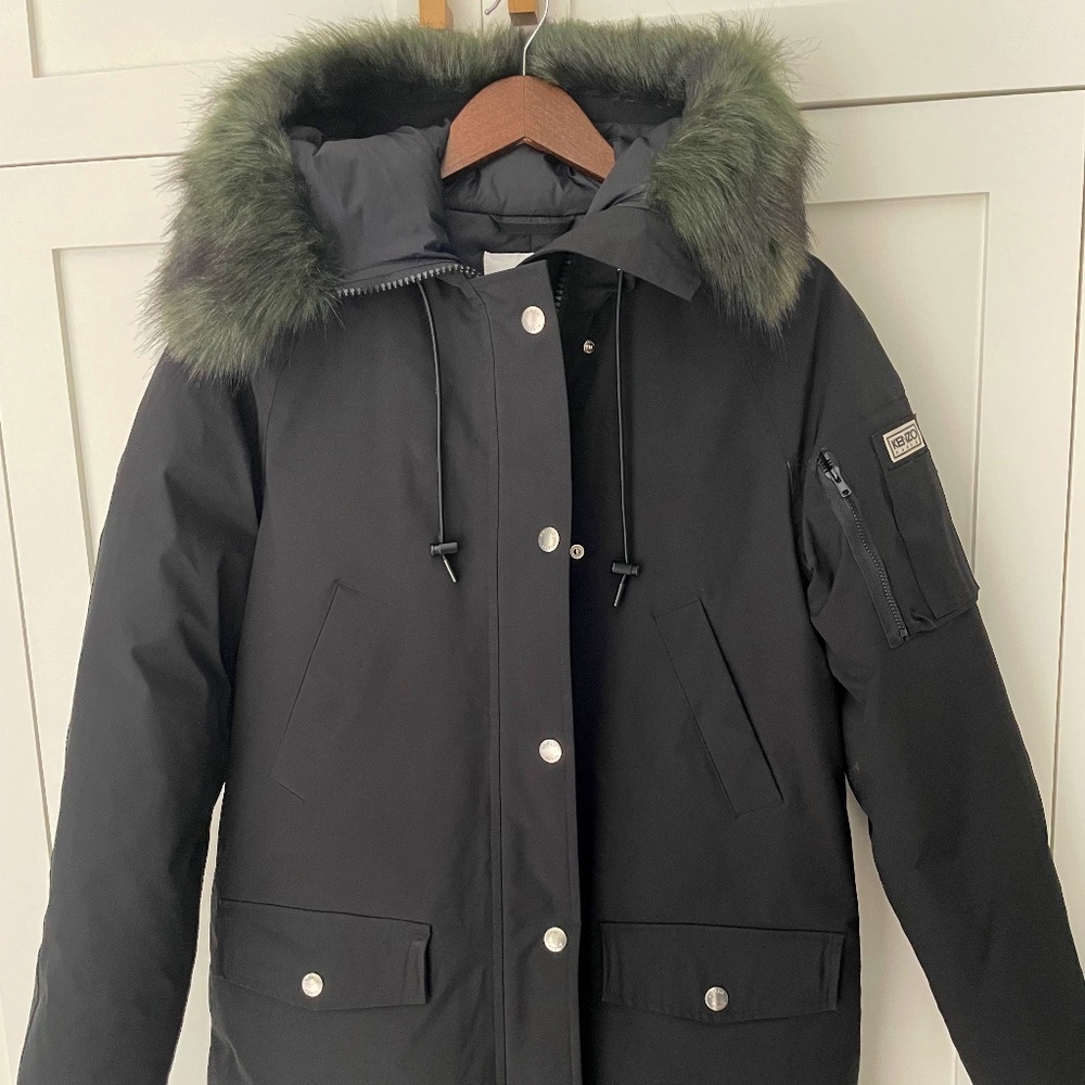 KENZO HOODED DOWN PADDING JACKET- Black-XS-LIKE A NEW!